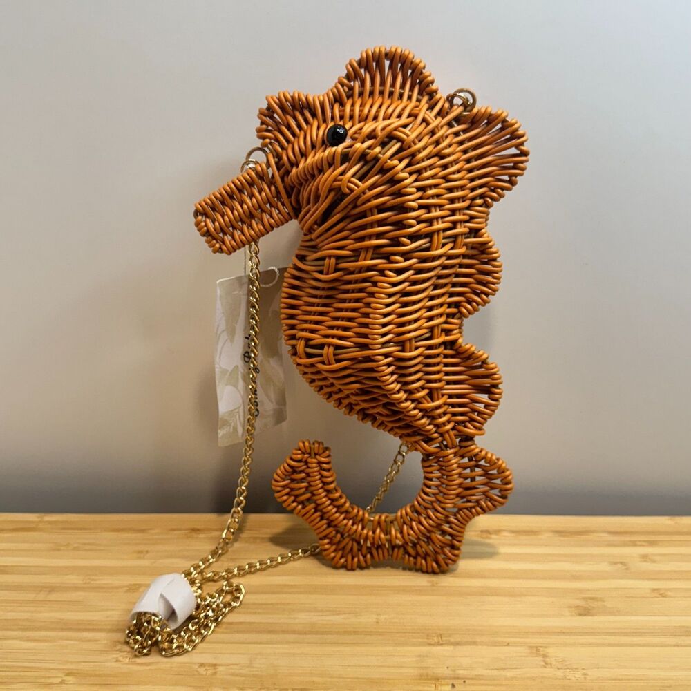 Tommy Bahama Seahorse Woven Rattan Crossbody Bag Gold Chain Natural NWT - Picture 4 of 9